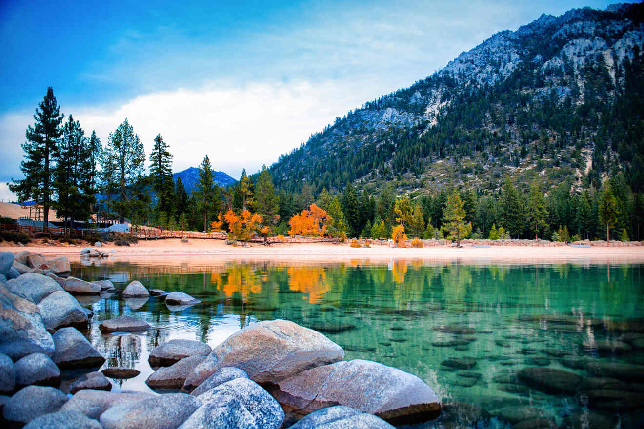 view of a lake with autumn trees along the shore